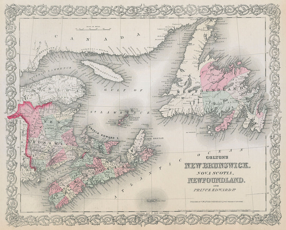 Colton's New Brunswick, Nova Scotia, Newfoundland & Prince Edward Is. 1869 map