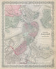 Boston and adjacent cities. Decorative antique town city plan. COLTON 1869 map