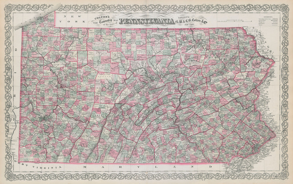 Colton's Pennsylvania. Decorative antique US state map 1869 old