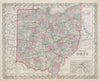 Colton's Ohio. Decorative antique US state map. Cleveland 1869 old