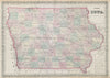 Colton's Iowa. Decorative antique US state map 1869 old plan chart