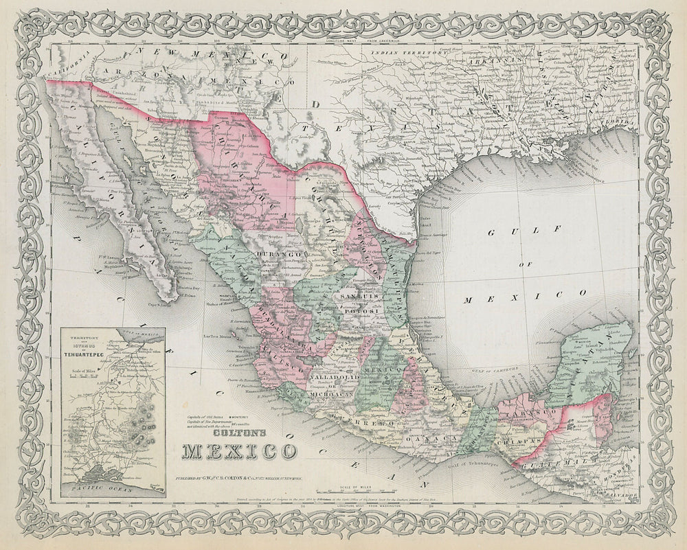 Colton's Mexico. Decorative antique map 1869 old plan chart