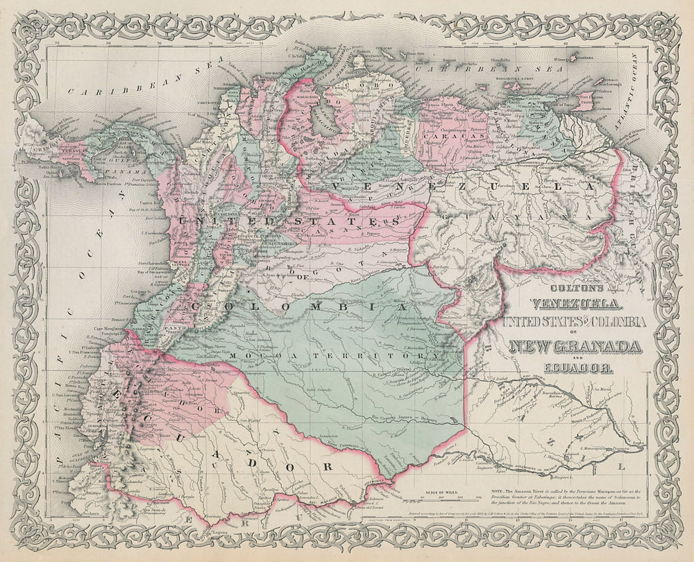 Colton's Venezuela, United States of Colombia or New Granada & Ecuador 1869 map