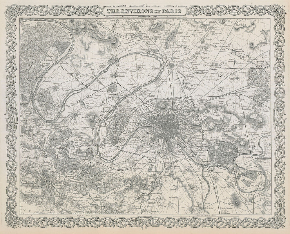 The environs of Paris. Decorative antique map. COLTON 1869 old