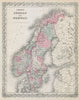 Colton's Sweden and Norway. Decorative antique map. Scandinavia 1869 old