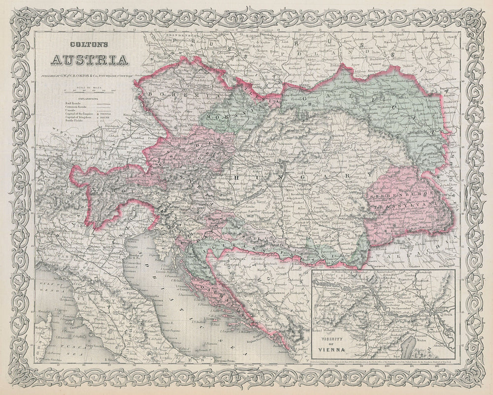 Colton's Austria. Hungary Galicia Bohemia Dalmatia Transylvania 1869 old map