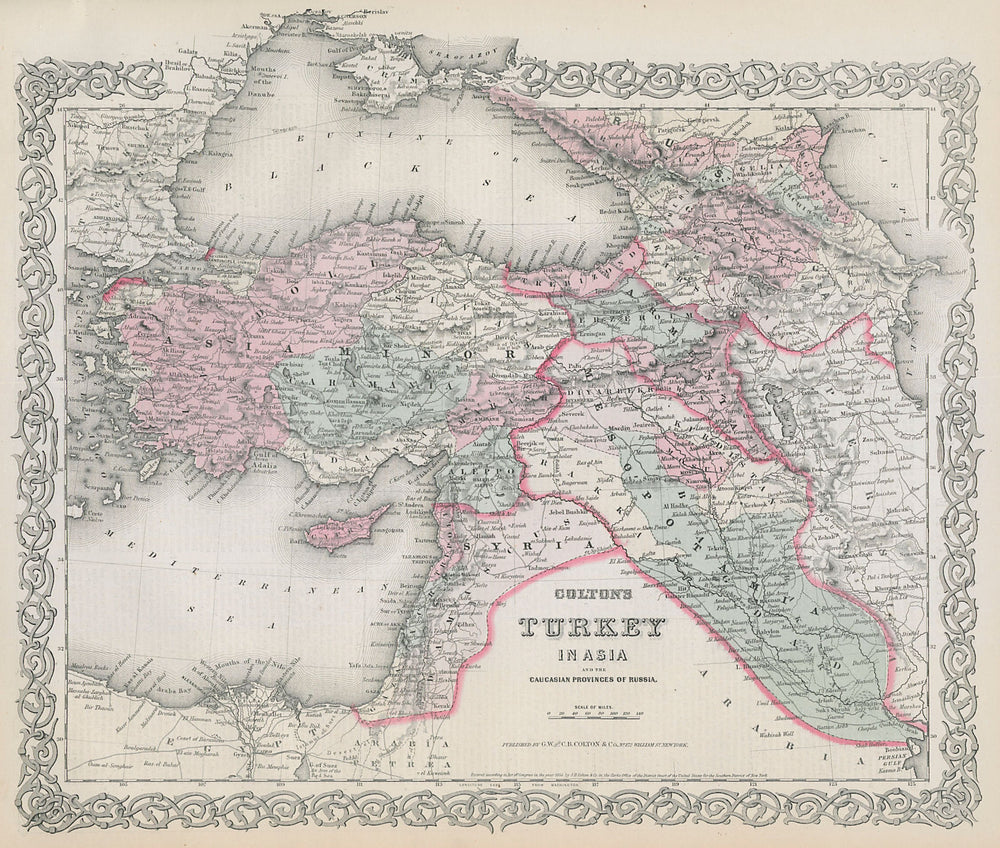 Colton's Turkey in Asia. Decorative antique map. Levant Georgia Iraq 1869