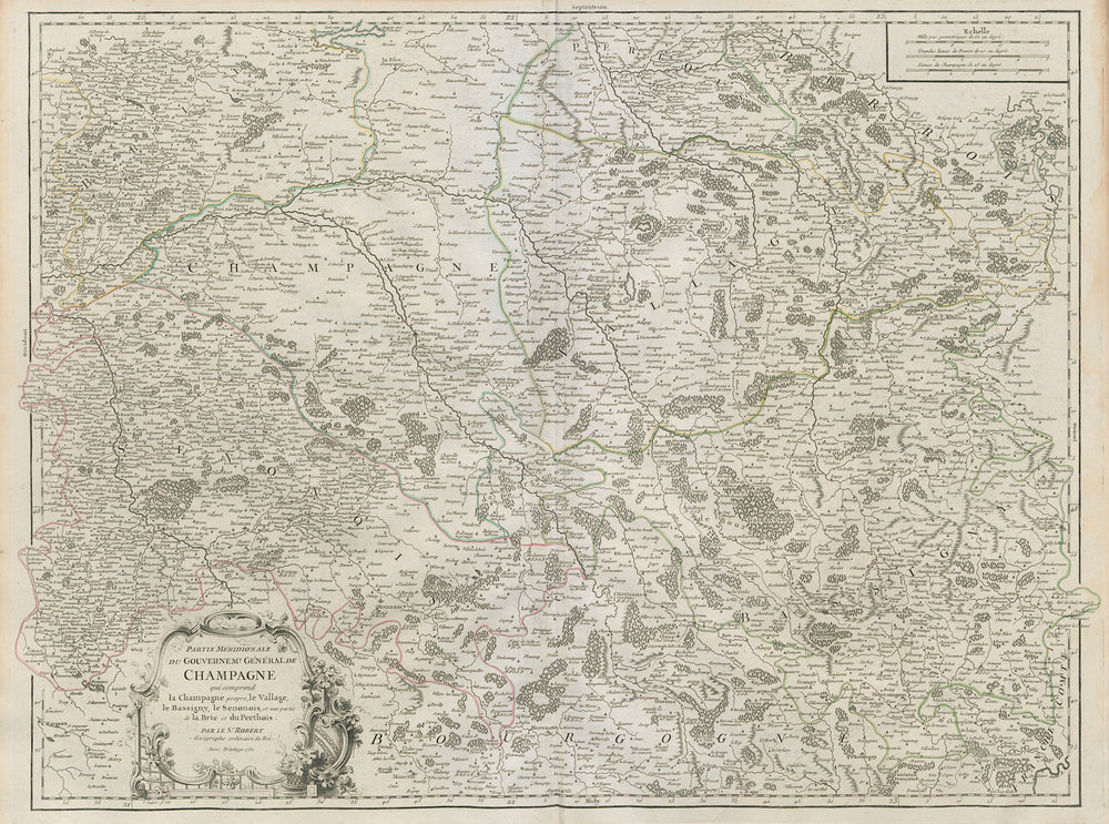 "Partie Méridionale du Gouvernemt. Général de Champagne". VAUGONDY 1752 map