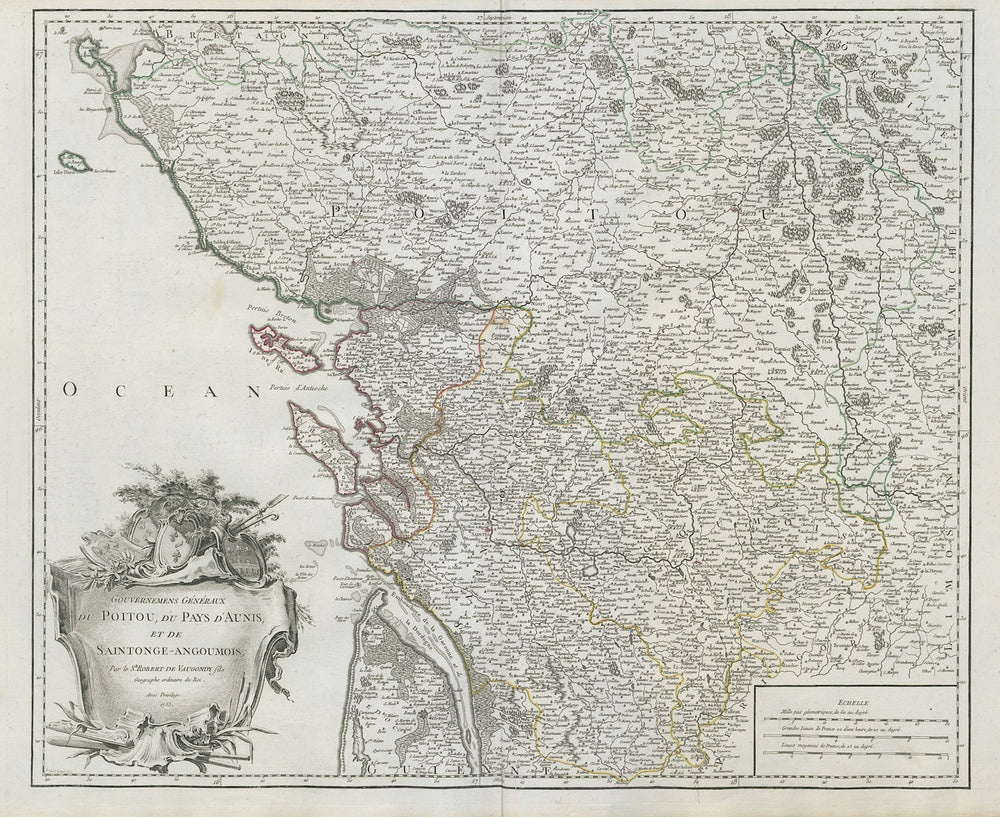 "Gouv. Généraux du Poitou, du Pays d'Aunis…" Vendée Charente. VAUGONDY 1753 map