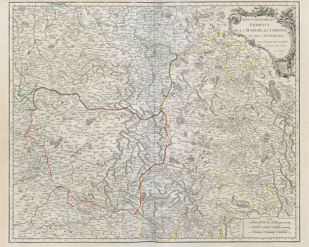 "Gouv. Généraux de la Marche, du Limosin & de l'Auvergne". VAUGONDY 1753 map