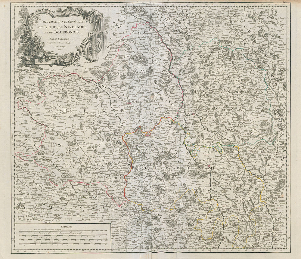 "Gouv. Généraux du Berry, du Nivernois, et du Bourbonois". VAUGONDY 1753 map
