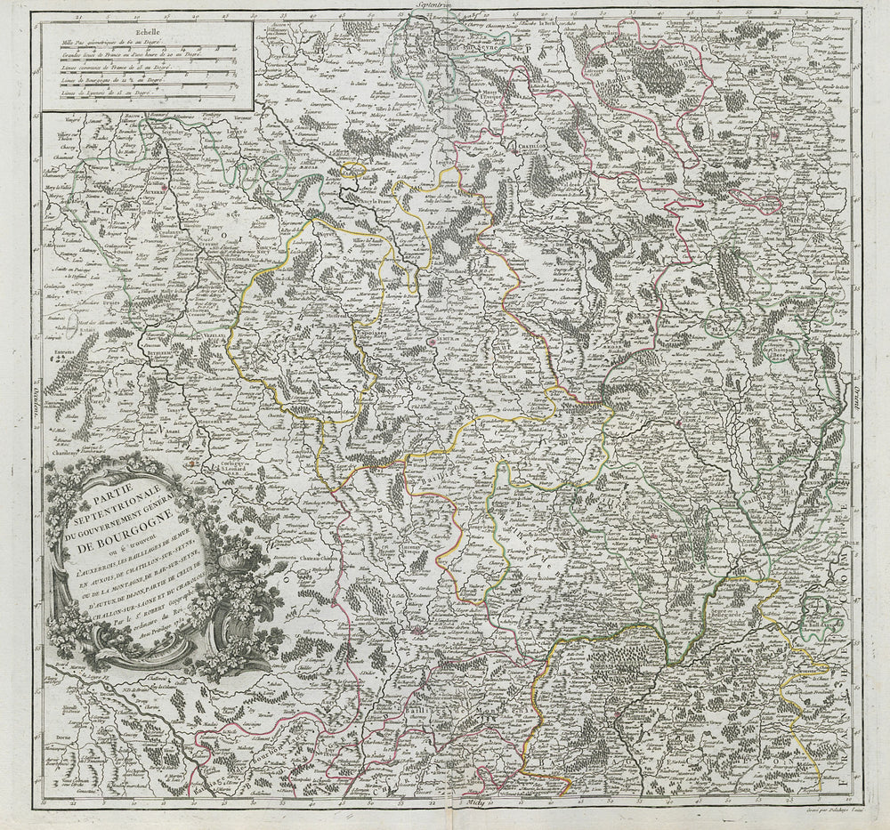 "Partie Septentrionale du Gouv. Général de Bourgogne" Burgundy VAUGONDY 1752 map