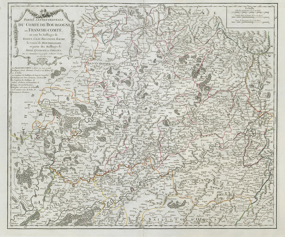 "Partie Septentrionale du Comté de Bourgogne ou Franche-Comté" VAUGONDY 1749 map