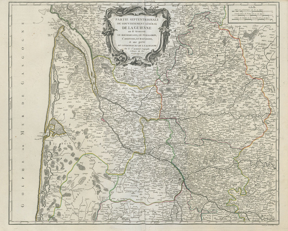"Partie Septentrionale du Gouv. Général de la Guienne" Gironde VAUGONDY 1752 map