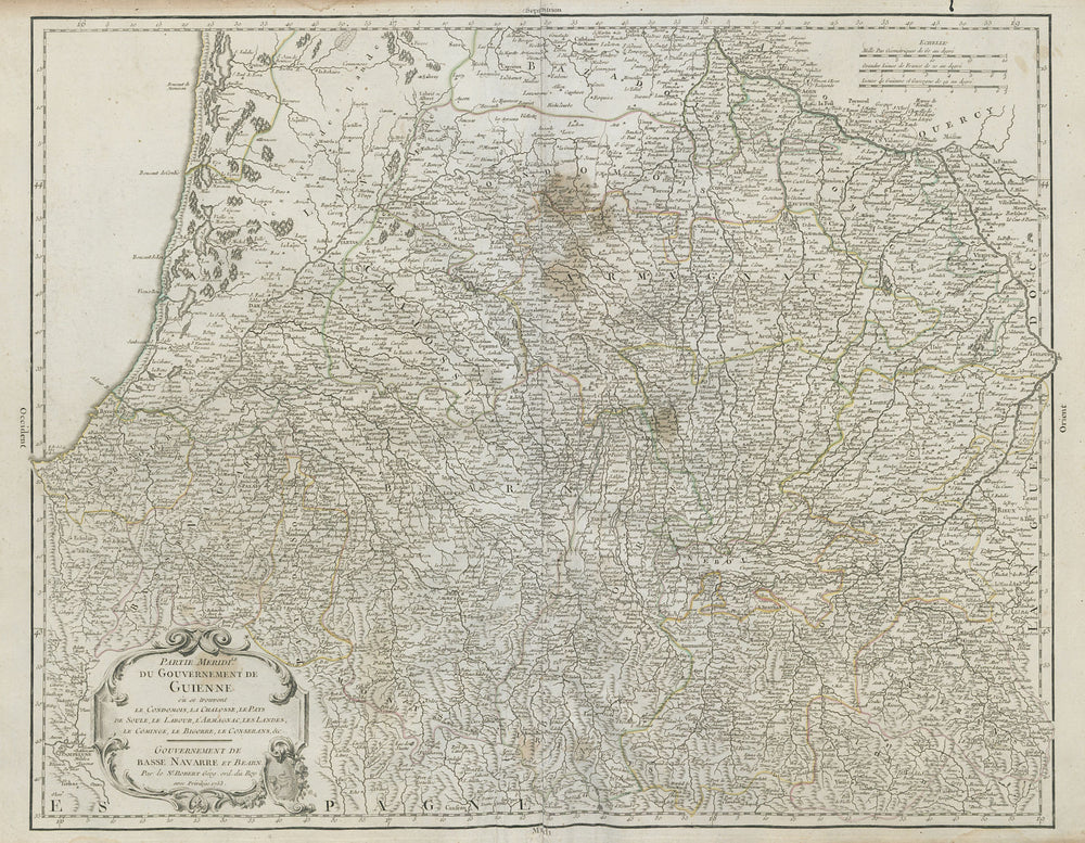 "Partie Meridile. du Gouvernement de Guienne" Southwest France VAUGONDY 1753 map