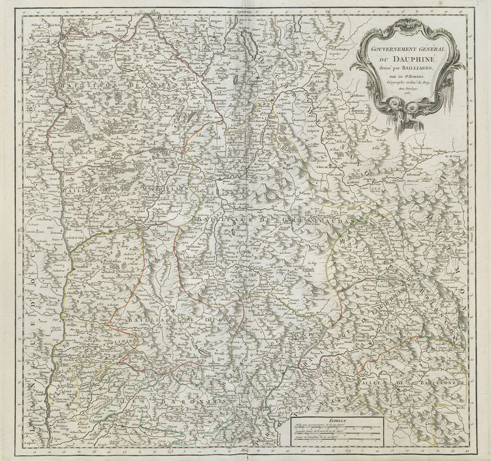 "Gouvernement Général du Dauphiné". Isère Drôme Hautes-Alpes. VAUGONDY 1751 map