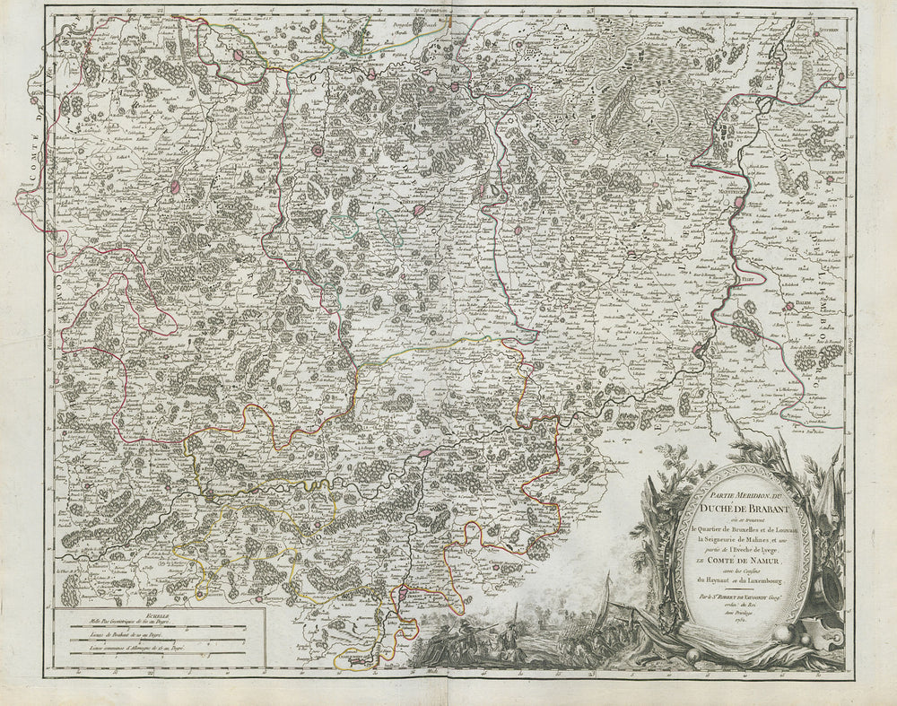 "Partie Meridion. du Duché de Brabant". South Brabant Belgium. VAUGONDY 1752 map