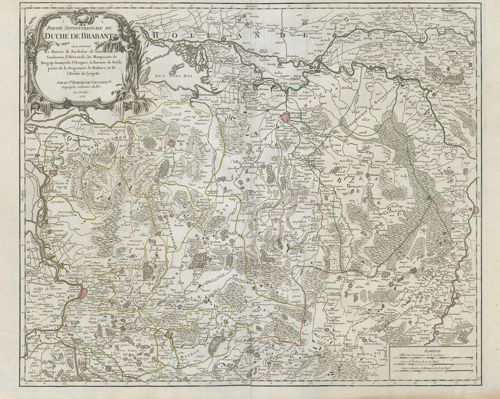 "Partie Septentrionale du Duché de Brabant" North. Limburg NL. VAUGONDY 1752 map