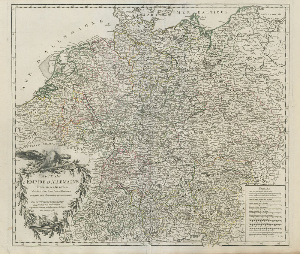 "Carte de l'Empire d'Allemagne". Germany Austria Czechia. VAUGONDY 1756 map