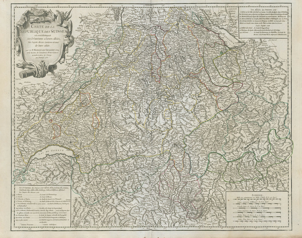 "Carte de la Republique des Suisses". Switzerland Schweiz. VAUGONDY 1756 map