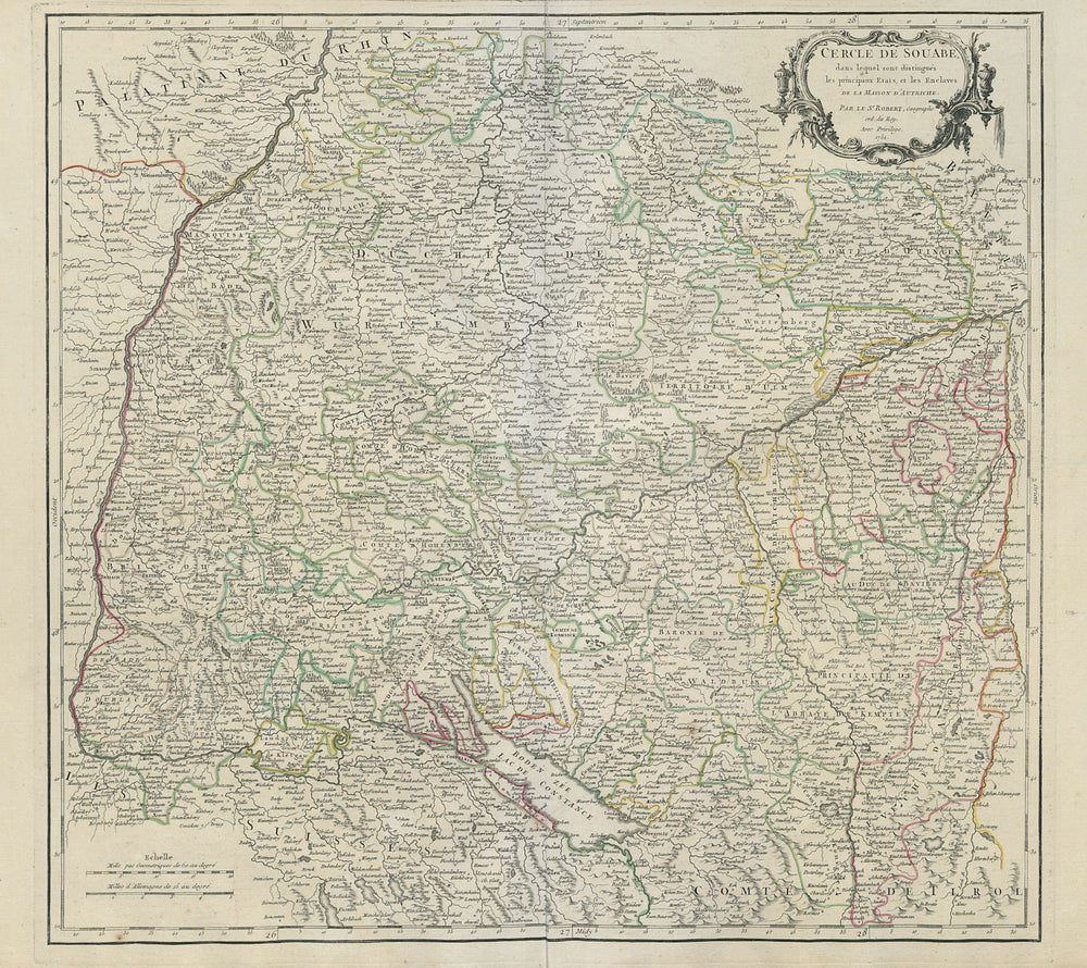 "Cercle de Souabe". Swabia. Baden-Württemberg. SW Germany. VAUGONDY 1751 map