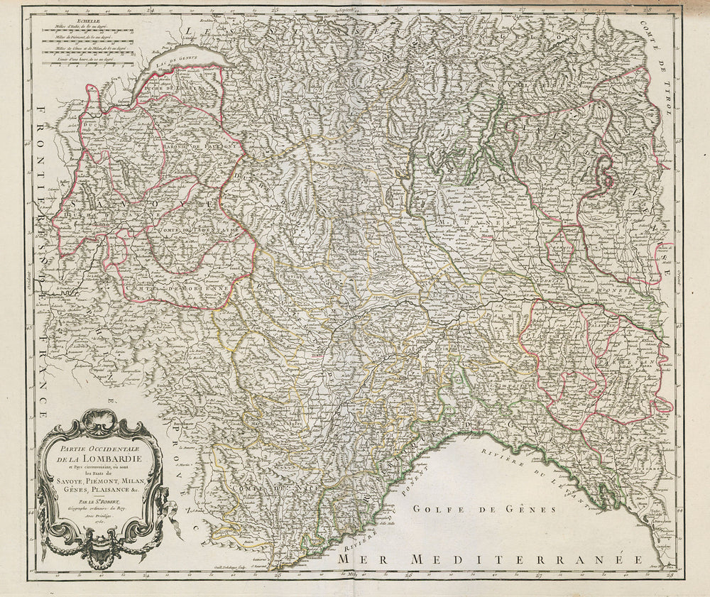 "Partie Occidentale de la Lombardie" NW Italy Piedmont Liguria VAUGONDY 1750 map
