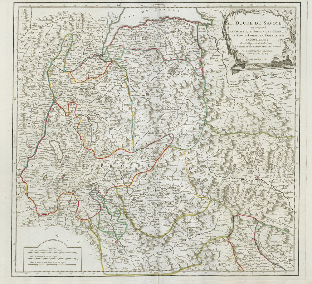 "Duché de Savoye…" Duchy of Savoie. French Alps. Aosta. VAUGONDY 1751 old map