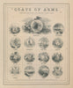 US States Coats of Arms. ME NH VT MA RI CT NY PA NJ DE MD OH IN MI 1865 print