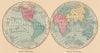 World. Western Hemisphere & Eastern Hemispheres. JOHNSON 1865 old antique map