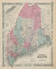 Johnson's Maine. US State map showing counties 1865 old antique plan chart