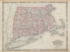 Johnson's Massachusetts, Connecticut & Rhode Island 1865 old antique map chart