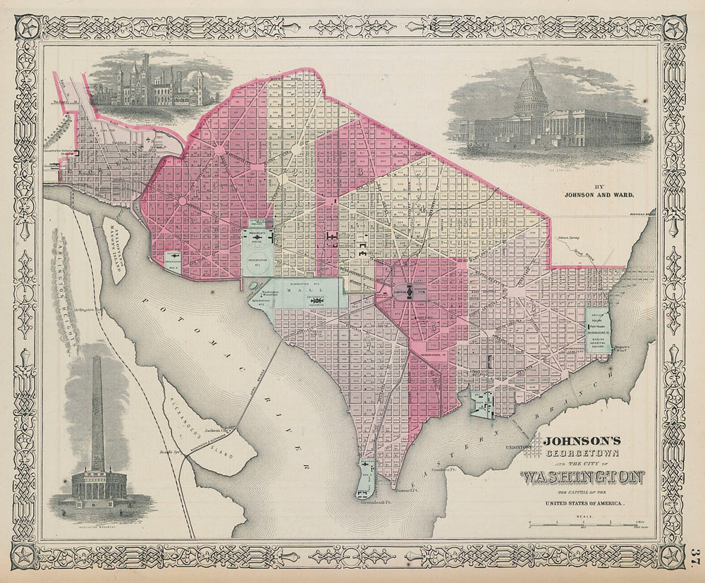 Johnson's Georgetown and the City of Washington DC 1865 old antique map chart