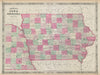 Johnson's Iowa & Nebraska. US state map showing counties 1865 old antique