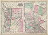Johnson's Oregon, Washington & Minnesota. US state map showing counties 1865