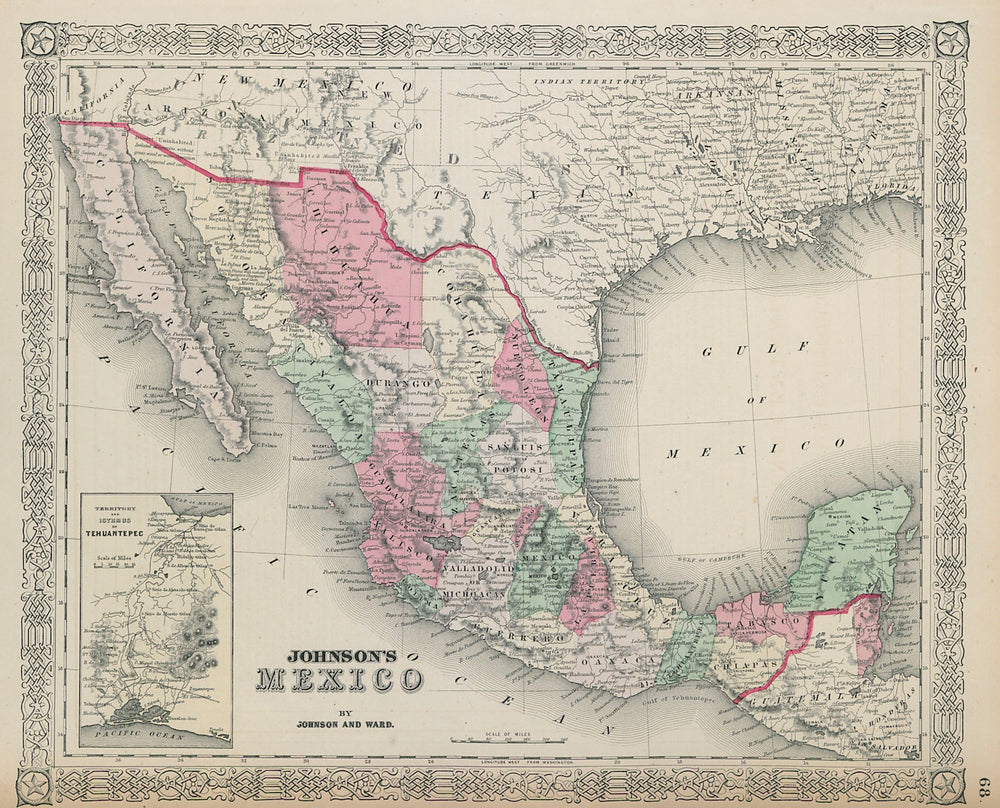 Johnson's Mexico. Tehuantepec 1865 old antique vintage map plan chart