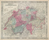 Johnson's Switzerland in cantons 1865 old antique vintage map plan chart