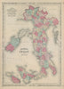 Johnson's Italy. Unusual North-west orientation 1865 old antique map chart