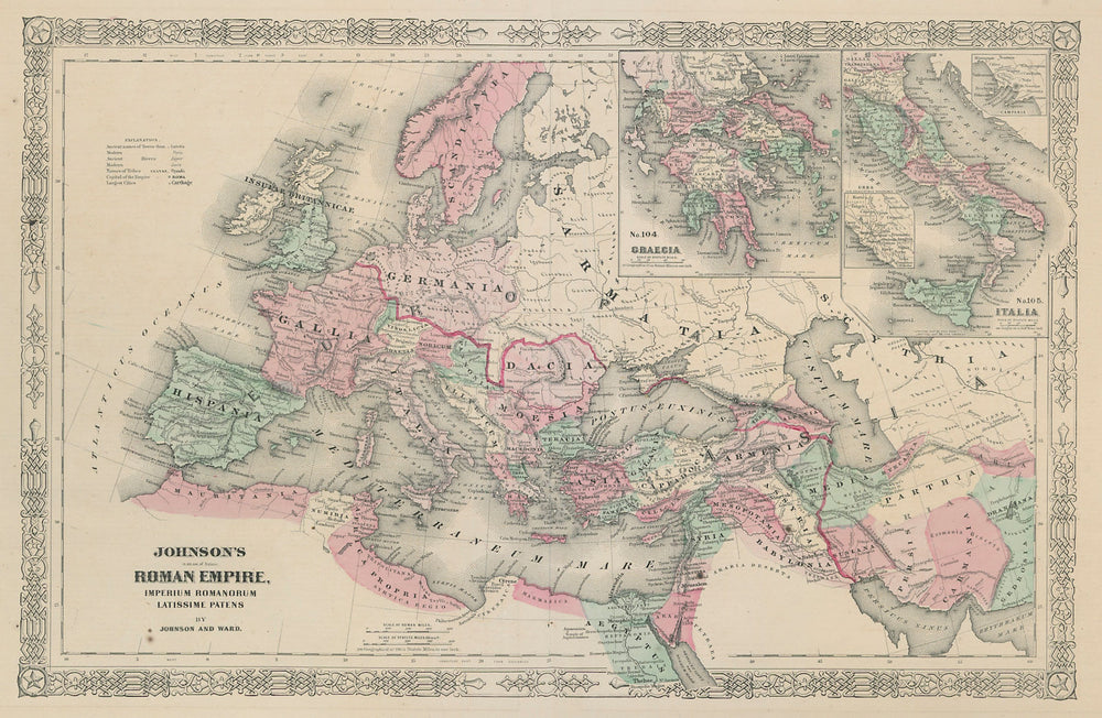 Johnson's Roman Empire. Imperium Romanorum. Graecia Italia Greece Italy 1865 map