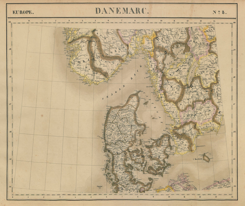 Europe. Danemarc #8 Denmark. Southern Sweden & Norway. VANDERMAELEN 1827 map