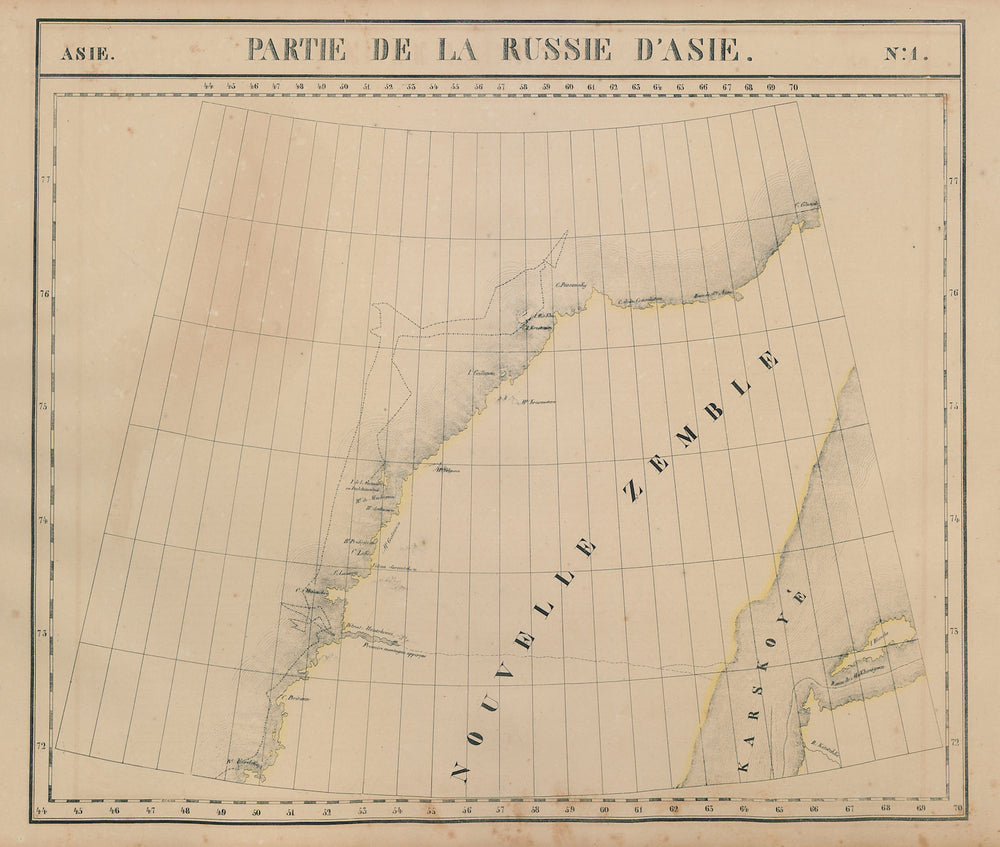 Russie d'Asie #1 Russia. Novaya Zemlya. Explorers' routes VANDERMAELEN 1827 map