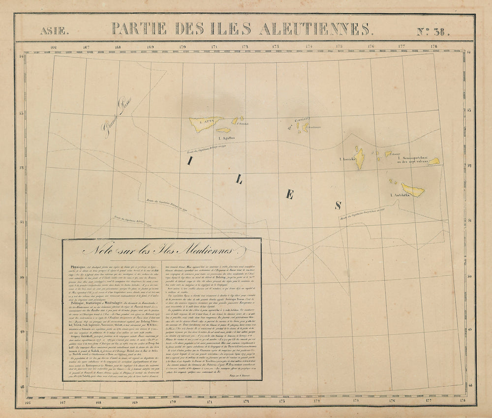 Asie. Iles Aleutiennes #38 Western Aleutians Alaska. VANDERMAELEN 1827 old map