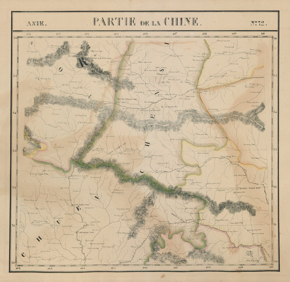Asie. Chine #72 China Heinan Hubei Gansu Sichuan Shaanxi. VANDERMAELEN 1827 map
