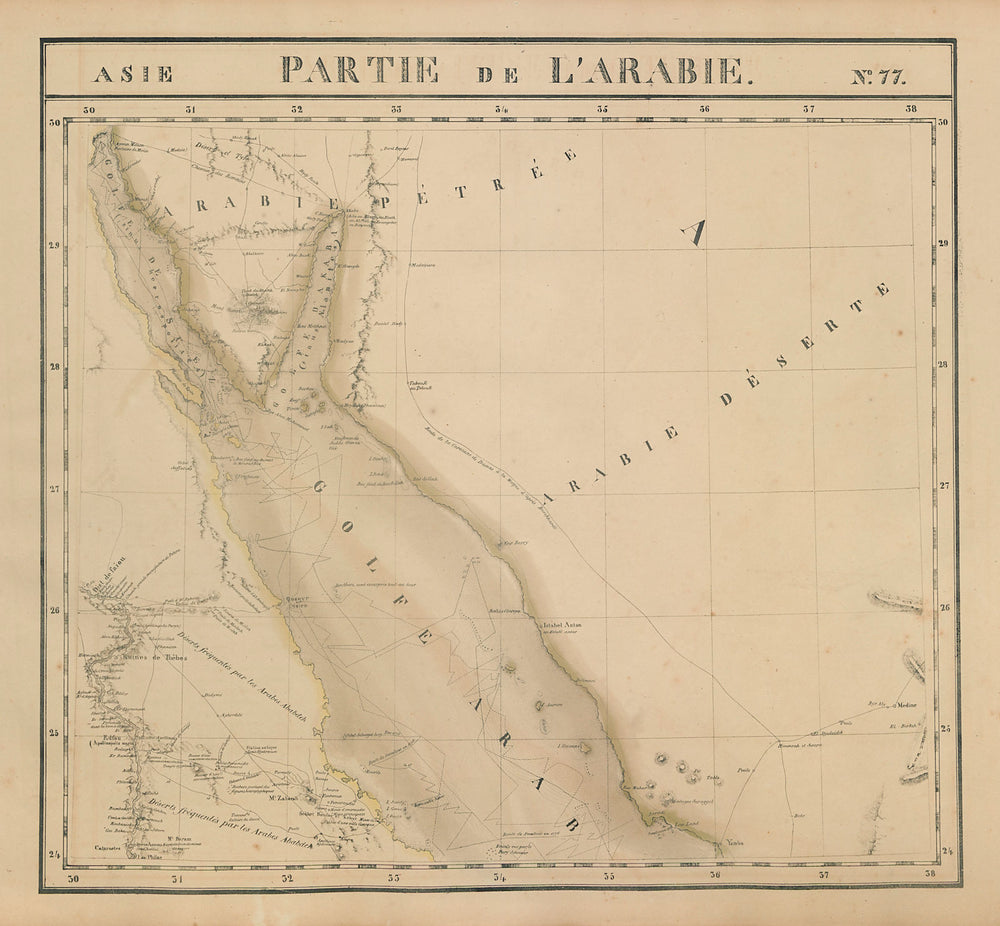 Asie. Arabie #77 Red Sea Aqaba Egypt Saudi Arabia Jordan VANDERMAELEN 1827 map