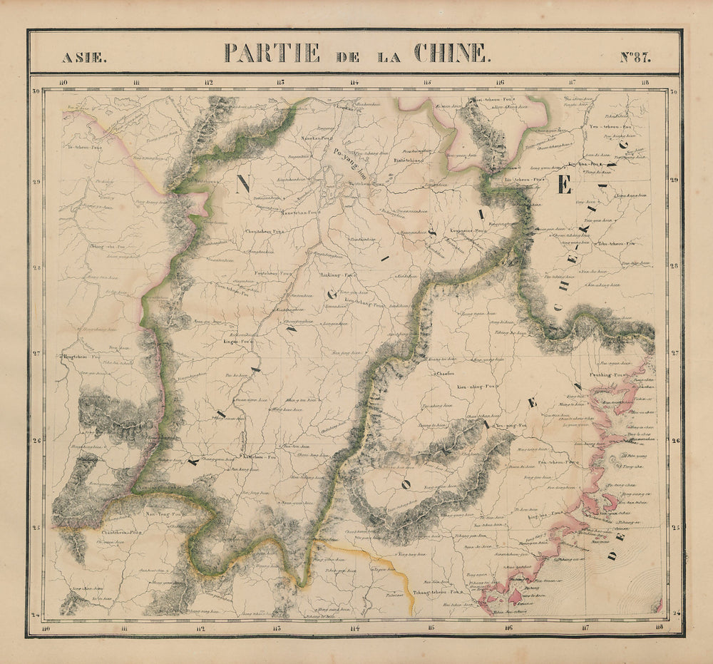 Asie. Partie de la Chine #87 Jiangxi Fujian Hunan China. VANDERMAELEN 1827 map