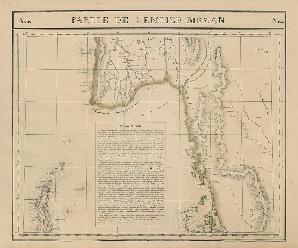 Asie. Empire Birman #104 Burma Myanmar Andaman Thailand. VANDERMAELEN 1827 map