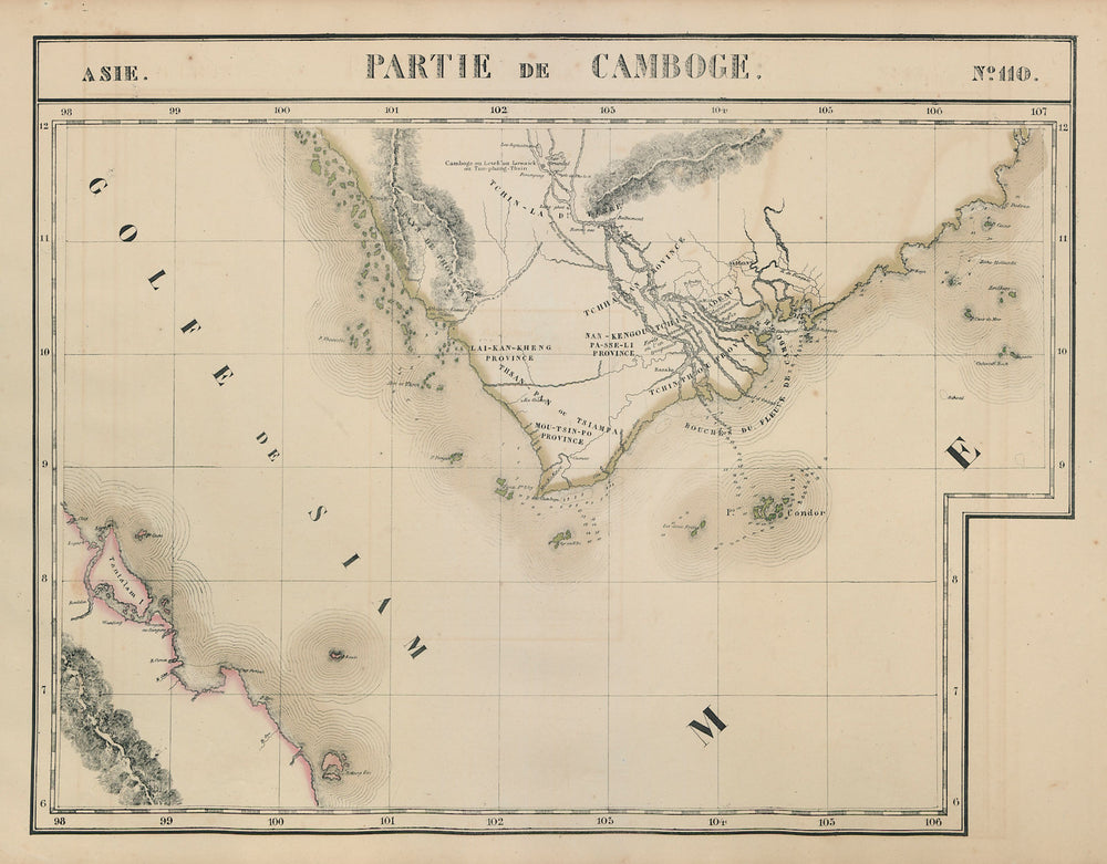 Asie. Partie de Camboge #110 Mekong delta Vietnam Cambodia VANDERMAELEN 1827 map