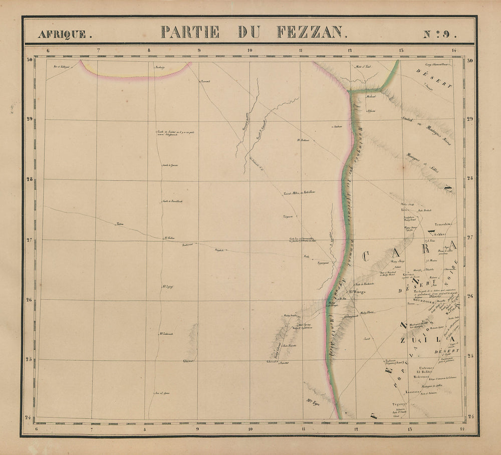 Afrique. Partie du Fezzan #9. Western Libya. Sahara Desert VANDERMAELEN 1827 map