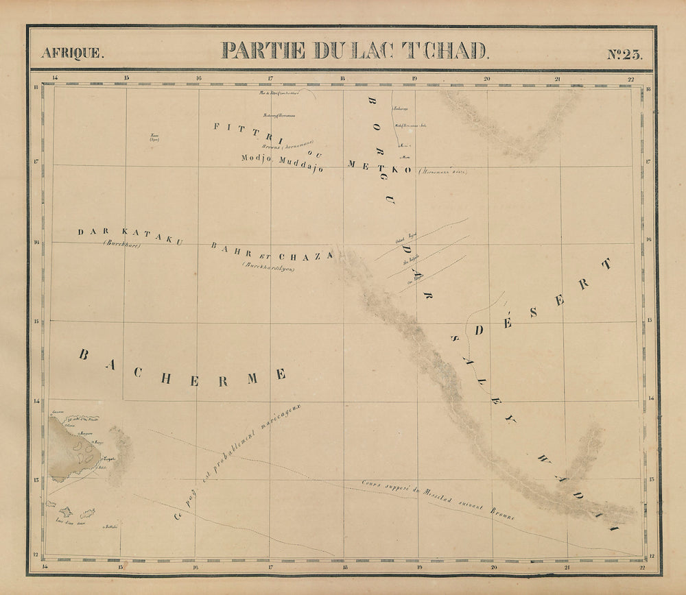 Afrique. Partie du Lac Tchad #23. Central Chad. VANDERMAELEN 1827 old map