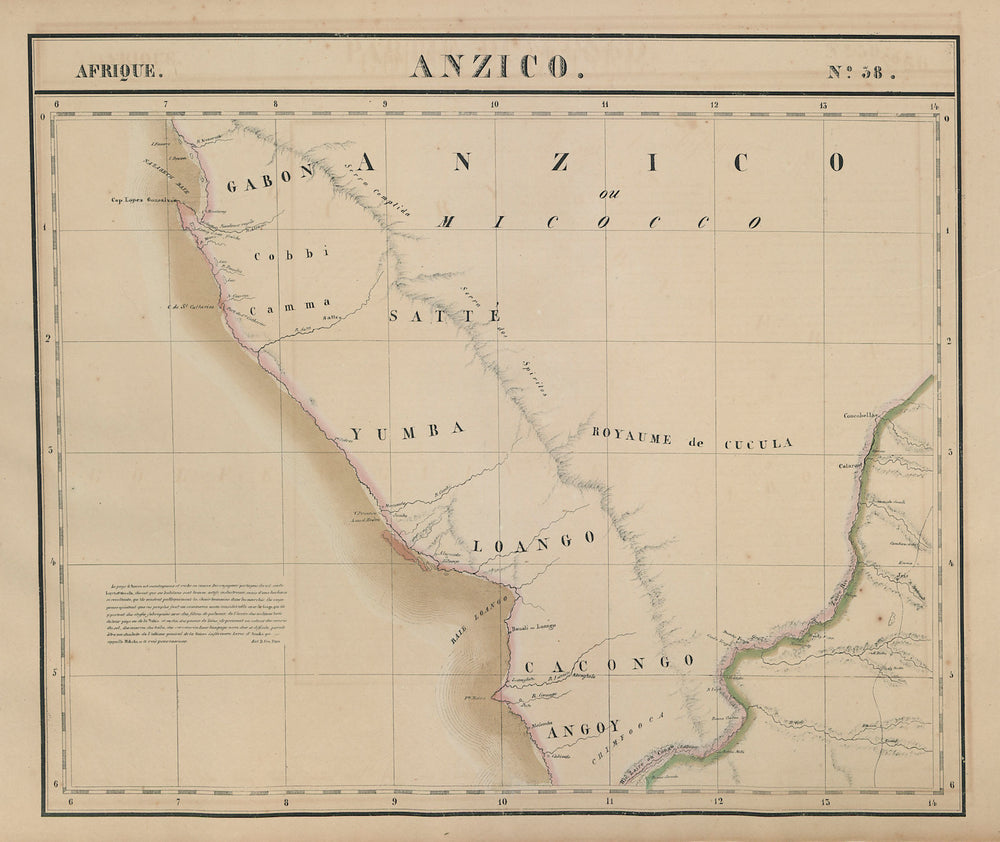 Afrique. Anzico #38. Southern Gabon & western Congo. VANDERMAELEN 1827 old map