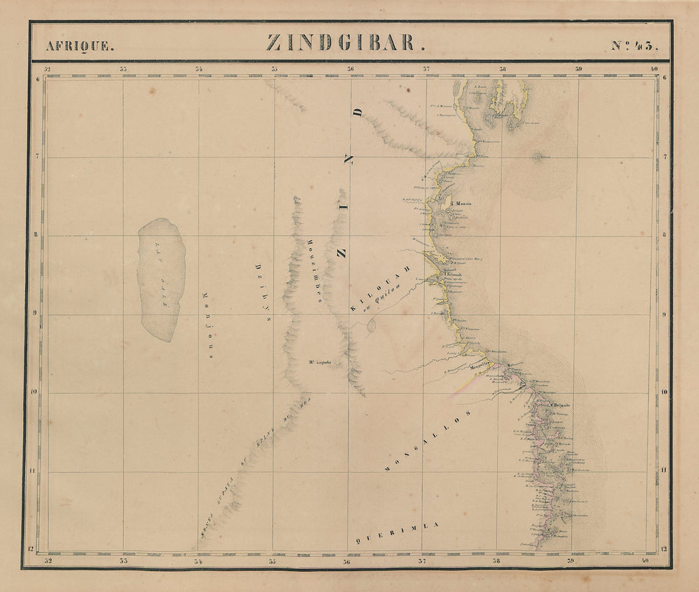 Afrique. Zindgibar #43. Tanzania & northern Mozambique. VANDERMAELEN 1827 map